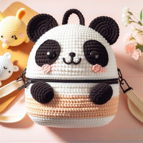 Panda Bag Crochet, Panda Backpack, Disney Crochet Patterns, Mochila Crochet, Crochet Backpack Pattern, Entrepreneur Ideas, Crochet Backpack, Crochet Panda, Crochet Teddy Bear