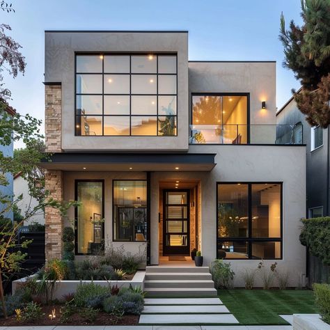 Townhouses Modern, 200 Gaj House Design, Minimalist Exterior Design, American Modern House, Small Modern House Design, Modern Villa Design Architecture, Architecture Facade Design, Exterior House Design Ideas, Modern House Architecture