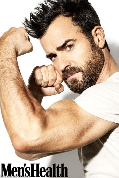 He's pumped: Justin Theroux talked about his exercise regime, his career and his tattoos in an interview with Men's Health but didn't touch on his February split with wife Jennifer Aniston Justin Theroux Tattoos, Man Flexing, Men's Health Magazine, Mens Health Magazine, Workout Routine For Men, Justin Theroux, Muscle Building Workouts, Men's Health Fitness, Men's Health