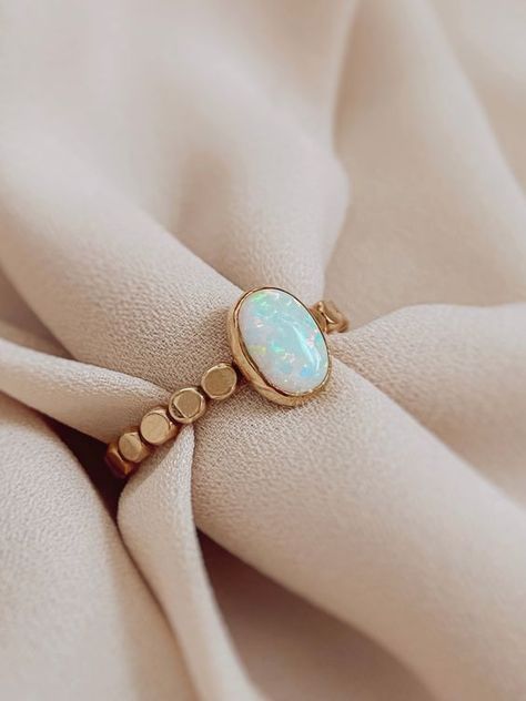 Too yellow looks fake Opal Gemstone Ring, Opal Ring Designs Unique, Small Opal Ring, Oval Stone Ring Design, Ring Stone Design, Stone Ring Design Gold, Opal Ring Designs, Turquoise Ring Gold, Opal Ring Simple