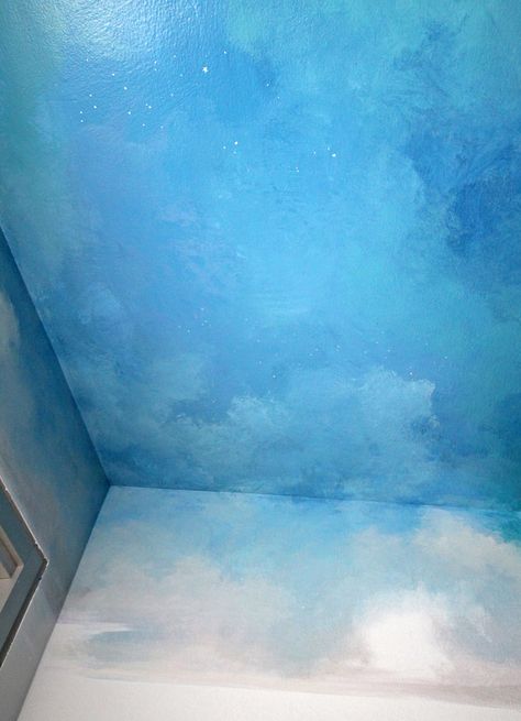 Night Sky Ceiling Mural - Morgan Mural Studios Clouds On The Ceiling, Twilight Theme, Cloud Ceiling, Sky Ceiling, Ceiling Painting, Mural Artist, Ceiling Murals, Custom Murals, Cloud Painting