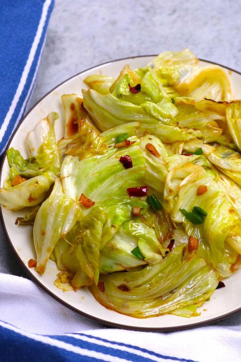 My favorite way to cook Chinese cabbage! This easy stir fry has a balanced savory, tangy, and sweet flavor with a kick of heat. The cabbage is nicely caramelized with a tender but still crunchy texture. Ready in 10 minutes, serve as a side dish to fluffy rice, noodles, or soups! Cabbage Recipes Chinese, Asian Fried Cabbage, Cook Cabbage Recipes, Easy Asian Vegetable Side Dishes, Stir Fried Garlicky Cabbage, Easy Asian Cabbage Recipes, Chinese Food Side Dishes, Chinese Meals At Home, Chinese Veggie Side Dish