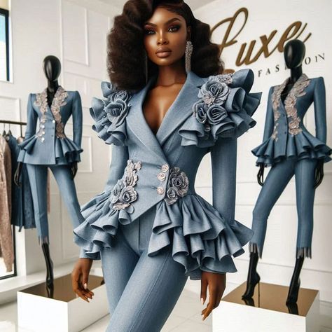 Luxe illustration | Denim collection 🔥🔥🔥🤍 | Instagram All Demin Outfits, Denim Outfits For Women Party, Haute Couture Aesthetic, Denim Outfits For Women, Denim Wedding Dresses, Denim Outfit Ideas, High Fashion Photoshoot, Denim Couture, Denim Wedding