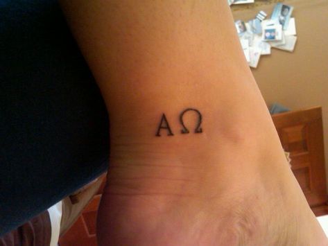 alpha omega Beginning And End Tattoo, Alfa Omega Tattoo, Alpha And Omega Tattoo, Omega Tattoo, Alpha And Omega, Religious Tattoo, Religious Tattoos, Alpha Omega, Blue Crystal Earrings