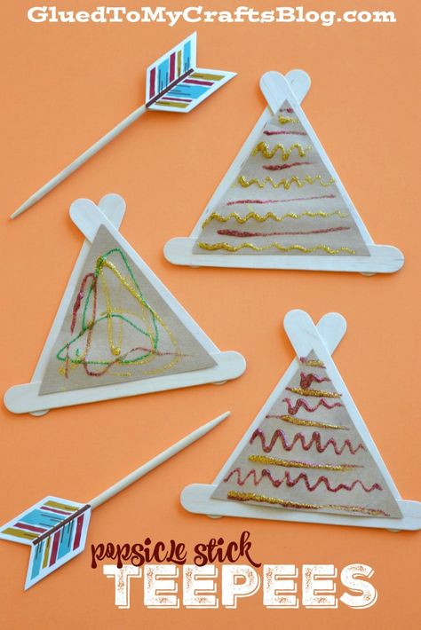 Popsicle Stick Teepees - Kid Craft Western Themed Crafts, Teepee Craft, Preschool November, Ugly Things, Thanksgiving Crafts Preschool, November Crafts, Thanksgiving Preschool, 13 November, Wilde Westen