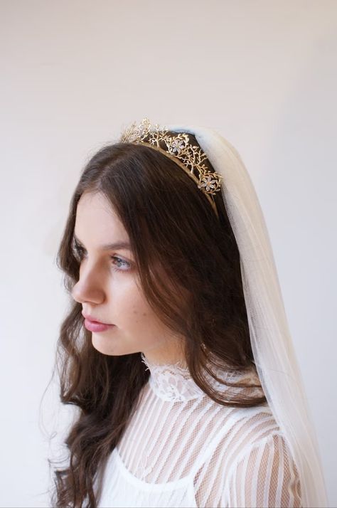 Gold Crown Gold Wedding Tiara Bridal Hair Accessory - Etsy Australia Gold Headpiece Wedding, Bridal Hair Tiara, Woodland Crown, Gold Bridal Crowns, Crown Headpiece, Floral Tiara, Contemporary Bridal, Bridal Hair Accessory, Crystal Bridal Tiaras