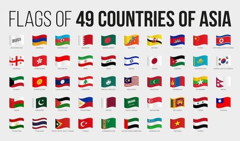 National flags of asian countries in wav... | Premium Vector #Freepik #vector #international-flags #round-flag #country-flags #world-flags Flags Of Asian Countries, Asian Flags Country, Asian Country Flags, Asia Flags, Asian Flags, All Country Flags, Countries Of Asia, Asia Continent, Countries And Flags