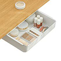 Check this out! Study Desk Organization, Under Desk Drawer, Stick Storage, Hidden Drawer, Under Desk Storage, Organized Desk Drawers, School Desk, Desk Drawer, White Office