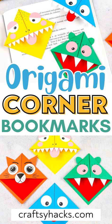 Add a touch of creativity to your reading with these adorable origami bookmarks! Perfect for book lovers, these is one of the most fun craft ideas to transform simple paper into functional and fun accessories. Explore our origami crafts and arts and crafts inspiration for your next project! Diy Corner Paper Bookmarks, Paper Craft Simple, Paper Crafts Diy Kids Simple Easy, Crafts Middle School, Diy Bookmarks Kids, Book Mark Craft, Origami Art Projects, Easy Paper Crafts For Kids Simple, Crafts For Middle School