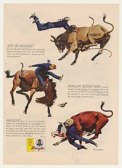 1952 Wrangler ad: Vintage Fashion, 1952 Wrangler, Wrangler Ad, 1950 S Advertising Cut Flare Jeans, Cowboy Images, Western Posters, Rodeo Cowboys, Cowboy Aesthetic, Fashion Ads, Vintage Wrangler Jeans, Last Ride, Rodeo Fashion