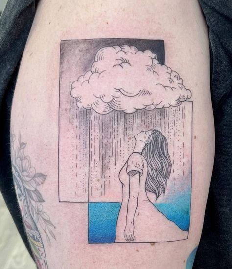 Rain Related Tattoo, Standing In The Rain Tattoo, Rain Tatoos Ideas, Rain Lover Tattoos, Rain Tattoo Ideas Storms, Rain Inspired Tattoos, Dance In The Rain Tattoo, Rainy Tattoo, Dancing In The Rain Tattoo