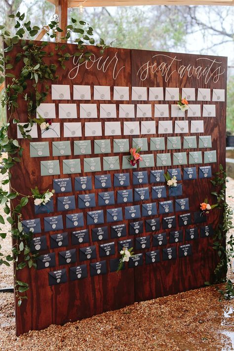 Wood + Paper :: Envelope Escort Board Wedding Table Assignments, Table Seating Chart, Table Assignments, Wedding Table Plan, Seating Plan Wedding, Card Display, בר מצווה, Seating Plan, Boarding School