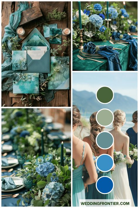 Dreaming of a wedding that's both elegant and enchanting? A blue and green theme might just be what you're looking for. These colors combine the calmness of Light Blue Green Wedding Theme, Royal Blue And Olive Green Wedding, Royal Blue Emerald Green Wedding, Emerald Green And Sapphire Blue Wedding, Blue Green Cream Wedding, Deep Blue And Green Wedding, Wedding Color Earth Tones, Blue Green Wedding Palette, Emerald Summer Wedding