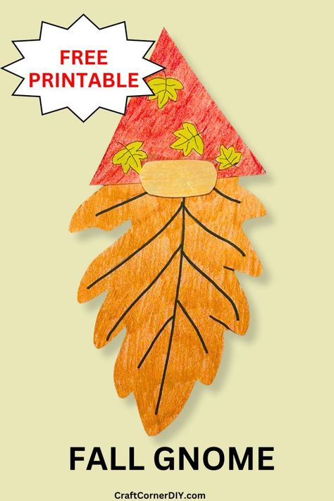 Fall gnome craft. Fall Prek Craft Ideas, Gnome Fall Bulletin Board Ideas, Crafts For Preschoolers Easy Fall, Fall Craft Toddler Easy, November Easy Crafts For Kids, Thanksgiving Craft Ideas For 5th Graders, Fall Gnome Printables Free, Leaf Gnome Craft, Turkey Day Crafts For Kids