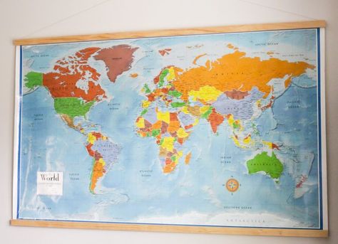 How to hang a world map with a magnetic frame Scrabble Game Board, Wall Scrabble, Diy Homeschool, Framed World Map, Wall Cubbies, World Map Wall Decor, Scrabble Game, Homeschool Room, Magnetic Frame