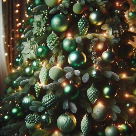 Green Christmas Colors, 50 Trendy Holiday Trees and Home Decorating Ideas Green Bulbs Christmas Tree, Emerald And Champagne Christmas Tree, Black And Emerald Christmas Decor, Christmas Tree Ideas Dark Green, Christmas Tree Green Theme, Green Bulbs On Christmas Tree, Pale Green Christmas Decor, Olive Green And Brown Christmas Tree, Tree With Green Ornaments