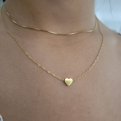 Boyfriend Necklace, Dainty Initial Necklace, Heart Necklaces, Gold Anniversary, Necklace Heart, Girls Necklaces, Personalized Initials, Small Earrings, Cleaning Jewelry