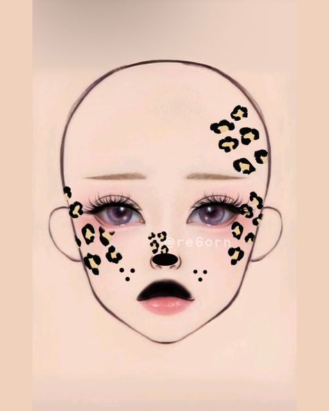 Cute Makeup Designs, Make Up Template Face, Kid Makeup Looks, Face Paint Animals, Make Up Reference, Makeup Ideas Unique, Leeeexz Makeup, Animal Makeup Looks, Graphic Makeup Looks