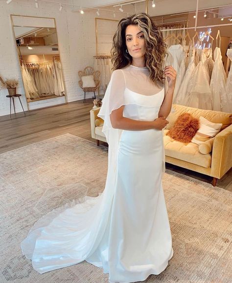 SARAH SEVEN on Instagram: “Cape me at the door 🪄 Violetta and our Lauretta Cape #duh via @lovelybride” Sarah Seven, At The Door, Modern Wedding Dress, Modern Wedding, Sheath Wedding Dress, The Door, Wedding Modern, Wedding Inspo, Getting Married