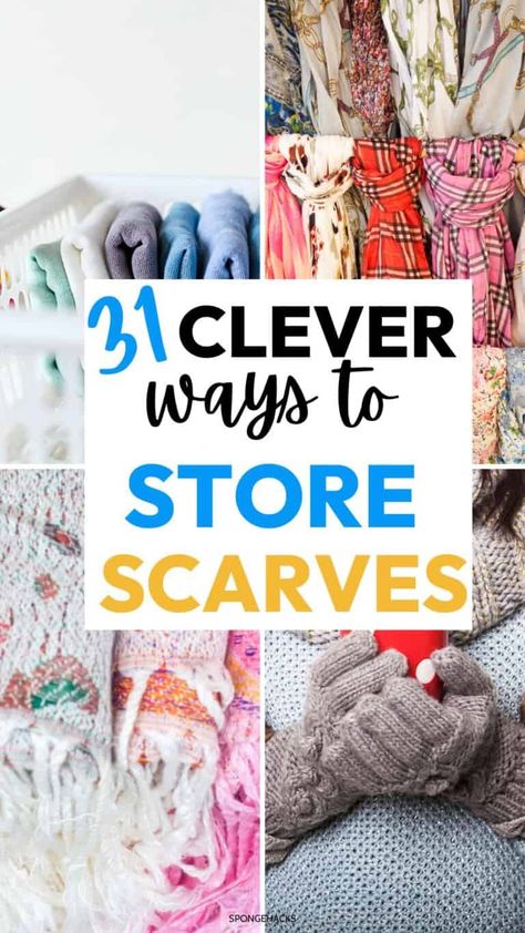 Over The Door Scarf Organizer, What To Do With Old Scarfs Diy Projects, How To Store Hats And Gloves, Play Scarf Storage, Organizing Scarves In Closet, Storage For Scarves Scarf Organization, Scarf Holders Organizers, Hang Scarf On Wall, Scarf Display Ideas Bedrooms