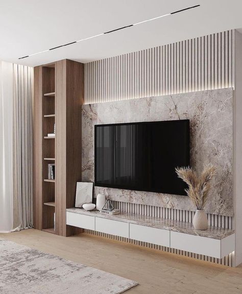 Ruang Tv Modern, Tv On The Wall, Modern Tv Unit Designs, Modern Tv Wall Units, French Modern, Latest Living Room Designs, Home Hall Design, Tv Panel, Tv Room Design