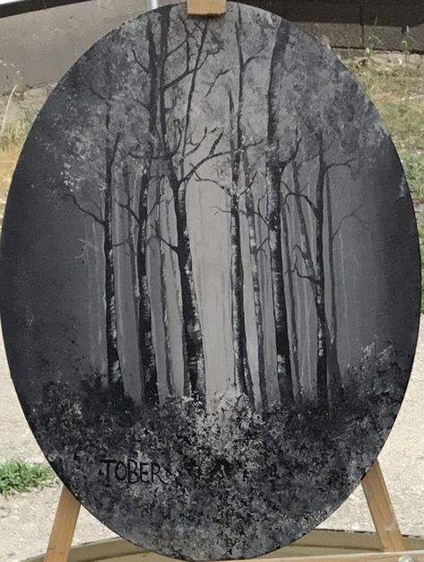 Cloud Painting Acrylic, Oval Canvas, Nature Paintings Acrylic, Birch Tree Art, Mirror Painting, Black And White Painting, Watercolor Landscape Paintings, Cloud Painting, Art Inspiration Painting