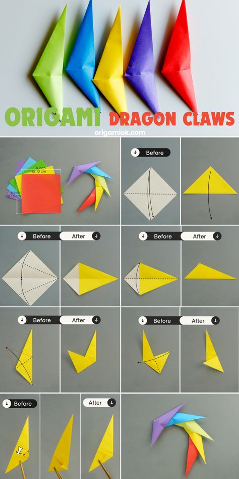 Dragons have been a symbol of power, and magic, today we are going to transform a simple piece of paper into a cool dragon claw. It is visually impactful and seems to give you strength, try to make five or ten claws and put them on your fingers, that would be perfect for costume parties, and showcasing your origami skills. Origami Finger Claws, How To Make Paper Claws, Origami Claws, Easy Origami Dragon, Paper Claws, Dragon Claws, Halloween Origami, Paper Dragon, Symbol Of Power