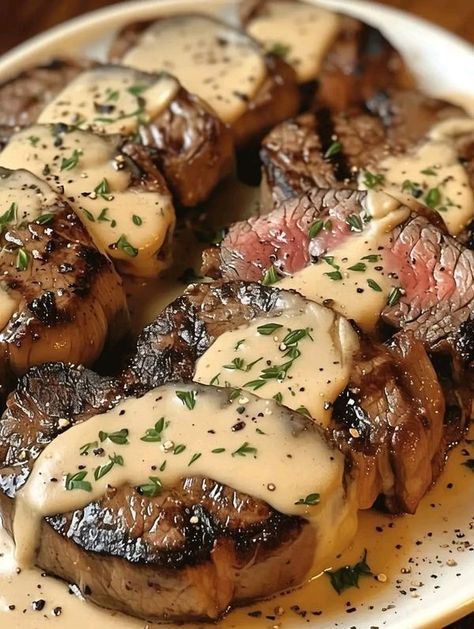 Chef Gordon Ramsay Recipes | Steak with Haunted Bourbon Garlic Cream Sauce | Facebook Fancy Steak Sauce, Steak With Haunted Bourbon Garlic Cream Sauce, Steak With Sauce Recipes, New York Strip Steak Dinner Ideas, Fine Dining Main Course, New York Steak Recipes, Steak Oscar, Gordon Ramsay Dishes, Gordon Ramsay Recipes