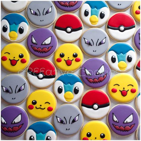 Gotta catch 'em all! Pokemon cookies! :) Find me on Facebook (cReeative Cookies) and Instagram (creeative_cookies). Pokemon Cookies, Pokemon Cake, Pokemon Birthday Party, Creative Cupcakes, Sugar Cookie Designs, Pokemon Party, Pokemon Birthday, Cookies For Kids, Fancy Cookies