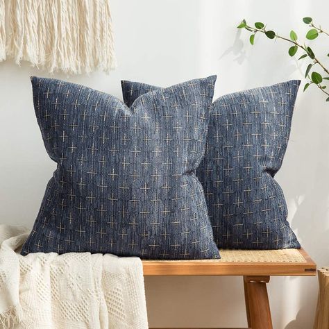 AmazonSmile: MIULEE Pack of 2 Decorative Burlap Linen Throw Pillow Covers Modern Farmhouse Pillowcase Rustic Woven Textured Cushion Cover for Sofa Couch Bed 18x18 Inch Blue : Home & Kitchen Billy Ikea, Farmhouse Throw Pillow, Cover For Sofa, Burlap Pillows, Accent Throw Pillows, 20x20 Pillow Covers, Linen Pillow Covers, Farmhouse Pillows, Linen Throw Pillow