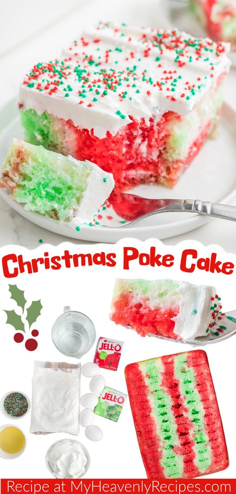 christmas poke cake Christmas Dessert Poke Cake, Christmas Rainbow Poke Cake, Christmas Poke Cake Holidays, Christmas Poke Cake Easy Recipes, Christmas Jello Poke Cake, Christmas Jello Cake Recipe, Poke And Pour Jello Cake, Xmas Poke Cake, Grinch Poke Cake