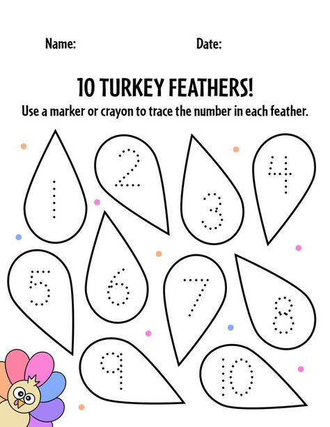 Print 10 Free Thanksgiving Worksheets for Preschool! Thanksgiving Counting Sheet | Turkey Worksheets for Preschool | Counting Turkey Feathers | Free Turkey Printables Turkey Feather Counting Preschool, Turkey Number Matching, Turkey Learning Activities, Prek Thanksgiving Worksheets, My Country Preschool Activities, Turkey Shape Activities Preschool, Fall Learning Preschool, November Number Activities Preschool, Thanksgiving Activity Sheets For Preschool