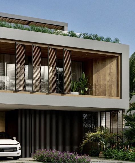 Louvers Facade Design, Modern Tropical House Facade, Facade Architecture House, Facade House Modern, Louvers Facade, Louvers Design, California Architecture, Modern Tropical House, Tropical House Design