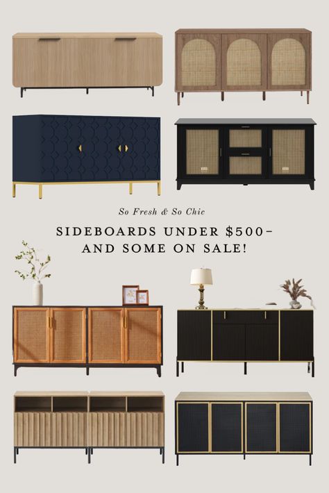 Sideboards under $500 and some on sale! - Buffet cabinet - dining room furniture - cane and wood sideboard - black metal sideboard - minimalist wood sideboard - three drawer sideboard - two cabinet sideboard - navy blue sideboard - Wayfair sale Follow my shop @sofreshandsochic on the @shop.LTK app to shop this post and get my exclusive app-only content! #liketkit #LTKhome #LTKsalealert @shop.ltk https://liketk.it/4fPZG Console Buffet Table, Low Buffet Cabinet Dining Room, Black And Cane Sideboard, Black Cane Sideboard, Fluted Buffet Cabinet, Cane Buffet Cabinet, Modern Farmhouse Buffet Table, Anthropologie Sideboard, Cb2 Sideboard