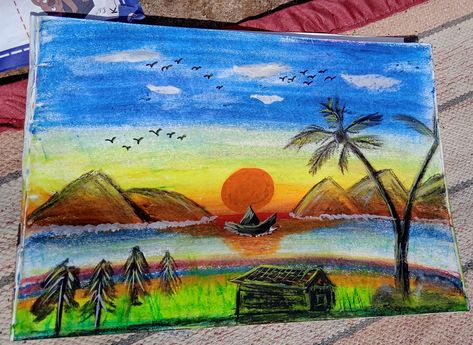 Morning scenery Sun Rise Painting, Morning Scenery, Drawing Sun, Morning Drawing, Sun Rise, Winter Morning, Winter Mornings, Class 10, Art Drawings For Kids