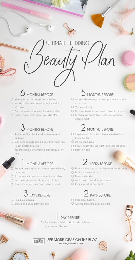 The Ultimate Wedding Beauty Plan (From Head To Toe) ❤︎ Wedding planning ideas & inspiration. Wedding dresses, decor, and lots more. #weddingideas #wedding #bridal Bridal Beauty Timeline, Wedding Beauty Plan, Wedding Beauty Timeline, Beauty Plan, Wedding On A Budget, Wedding Planning Timeline, Wedding Planning Guide, Planning Checklist, Future Wedding Plans