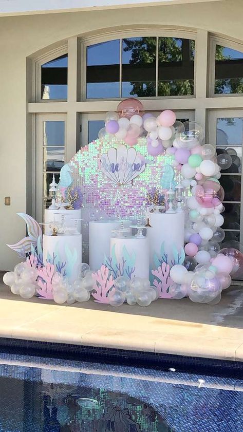 Mermaid Birthday Party Ideas, Ariel Birthday Party, Mermaid Birthday Party Decorations, Mermaid Theme Birthday Party, Mermaid Birthday Cakes, Ariel Birthday, Birthday Mermaid, Mermaid Party Decorations, Mermaid Theme Party