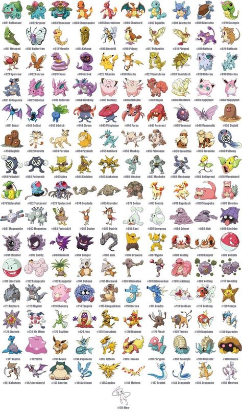 All 151 Pokemon, Pokemon Characters Names, Original 151 Pokemon, Rayquaza Pokemon, Original 151, 3d Pokemon, Pokemon Names, 150 Pokemon, 151 Pokemon