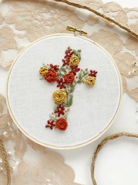 26 Adorable Easter Embroidery Patterns - The Yellow Birdhouse Christian Embroidery Patterns, Catholic Embroidery Designs, Catholic Cross Stitch, Christian Embroidery Designs, Bible Embroidery, Cross Embroidery Patterns, Embroidery Designs Floral, Jesus Embroidery, Cross Stitch Butterfly