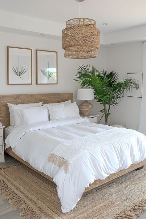 Bedroom Decor Rustic Modern, Lake House Rooms Bedrooms, Seagrass Bedroom Ideas, Rental Bedroom Ideas Apartment, Cozy Bedroom Blue Walls, Beige And Wood Bedroom, White Beach Bedroom, Small Bedrooms Decor, Home Bedroom Refresh