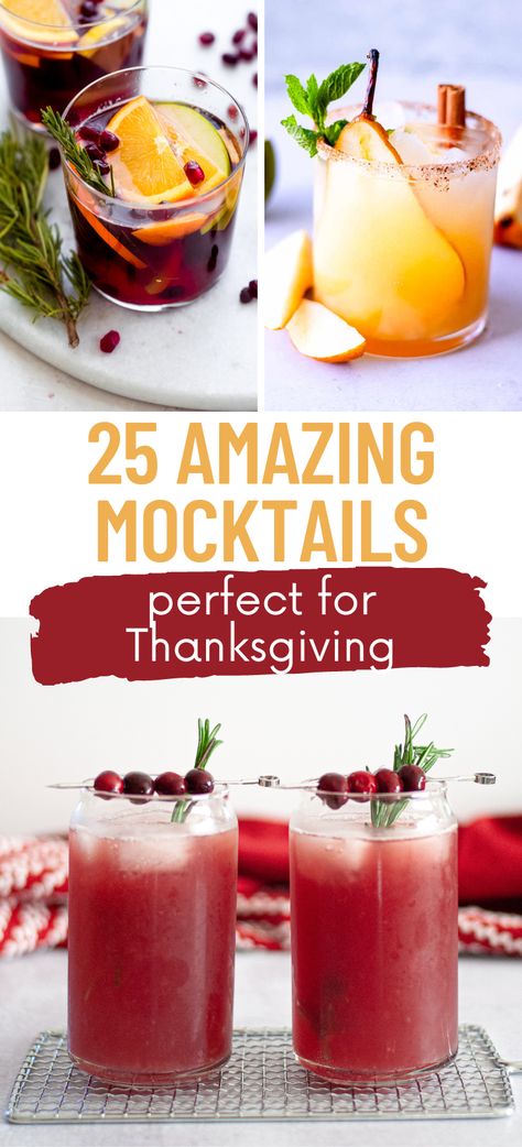 Looking for yummy mocktails to serve for your holiday feast? This list of non-alcoholic drinks has tons of delicious recipes to serve friends and family this season. Easy Non Alcoholic Thanksgiving Drinks, Dinner Drinks Nonalcoholic, Easy Thanksgiving Drinks Non Alcoholic, Non Alcohol Fall Drinks, Virgin Cocktails Recipes Non Alcoholic, The Best Mocktails, Mocktails Non Alcoholic Thanksgiving Party, Non Alcoholic Drinks For Taco Bar, Non Alcoholic Signature Drinks