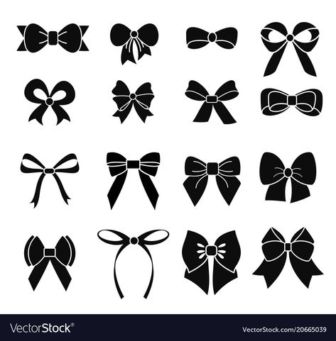 Bow Tattoos, Bow Vector, Types Of Bows, Bow Tattoo, Silhouette Images, Decorative Bows, White Tattoo, Bow Set, Seamless Pattern Vector