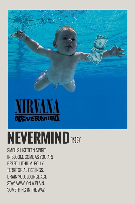 Nirvana Album Cover, Nirvana Album, Nirvana Poster, Nirvana Nevermind, Minimalist Music, Music Poster Ideas, Vintage Music Posters, Something In The Way, Film Posters Minimalist