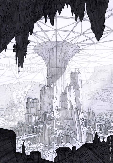 Giant Architecture, Character Design Inspiration Concept Art, Non Representational Art, Architectural Concept, Perspective Art, Architecture Drawing Art, Perspective Drawing, Fantasy City, Futuristic City