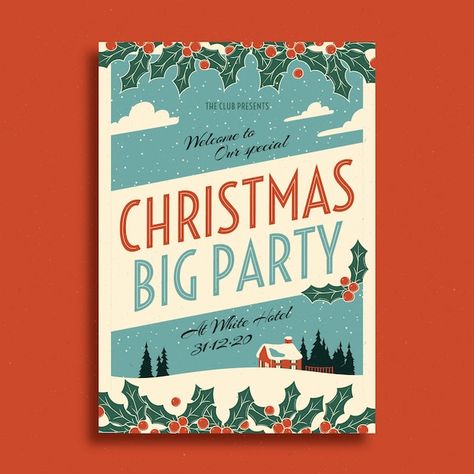 Wonderland Party Invitations, Xmas Invitations, Vintage Christmas Party, Christmas Poster Design, Christmas Party Poster, Merry Christmas Background, Christmas Typography, Christmas Flyer, Vintage Christmas Images