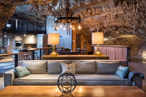 This Cave House in Arkansas can be Rented for $1,600 Per Night Zombie Proof House, Underground Hotel, Unique Vacation Rentals, Cave Hotel, Unique Vacations, Cave House, Ozark Mountains, Arkansas, Luxury Hotel