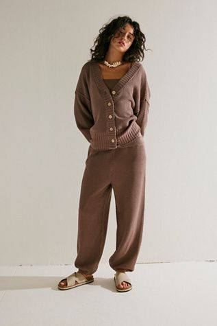 Hailee Cardi Set | Free People Balloon Silhouette, Sweater Sets, Cardigan Set, Oversized Knit Cardigan, Oversize Knit, Fall Fits, Loungewear Sets, Favorite Sweater, Brown Sweater