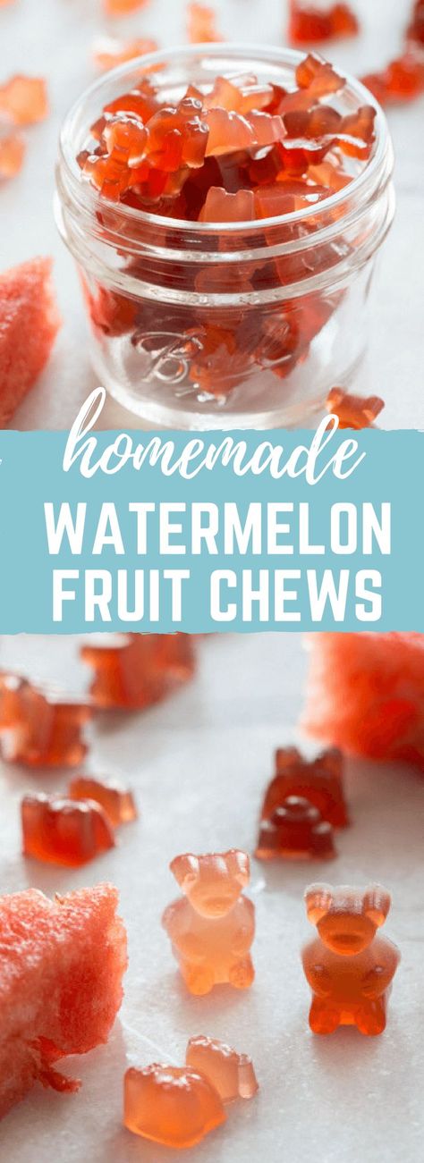 Homemade Sour Watermelon Fruit Chews. An easy whole fruit gummy bears recipe made with watermelon juice. Kids love these gummies! #ad @WatermelonBoard Watermelon Juice Gummies, Homemade Watermelon Gummies, Watermelon Gummy Bears, Shelf Stable Gummies, Watermelon Gummies Recipe, Diy Gummy Bears, Candy Cadet, Gummy Watermelon, Gummy Bears Recipe