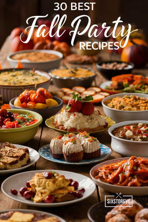 Best Fall Party Recipes Fall Main Dishes For A Crowd, Fall Appetizers For Dinner Party, Autumn Get Together, Luncheon Menu Ideas For Fall, Fall Party Dishes, Fall Dinner For A Crowd, Fall Dinners For A Crowd, Autumn Dinner Party Menu Ideas, Fall Feast Dinner Parties