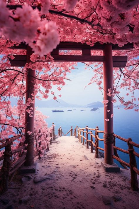 The Torii Gate of Japan Fantasy Cherry Blossom Forest, Cherry Blossom Anime Background, Japan Cherry Blossom Aesthetic, Japanese Cherry Blossom Aesthetic, Fantasy Cherry Blossom, Japan Sakura Cherry Blossoms, Cherry Blossom Anime, Japan Blossom, Wallpaper Cherry Blossom